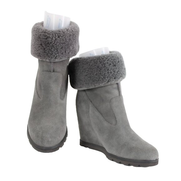 Ugg Kyra Sz 9 Gray Closed Toe Granite Suede Ankle 4" Wedge Boots - Picture 1 of 10